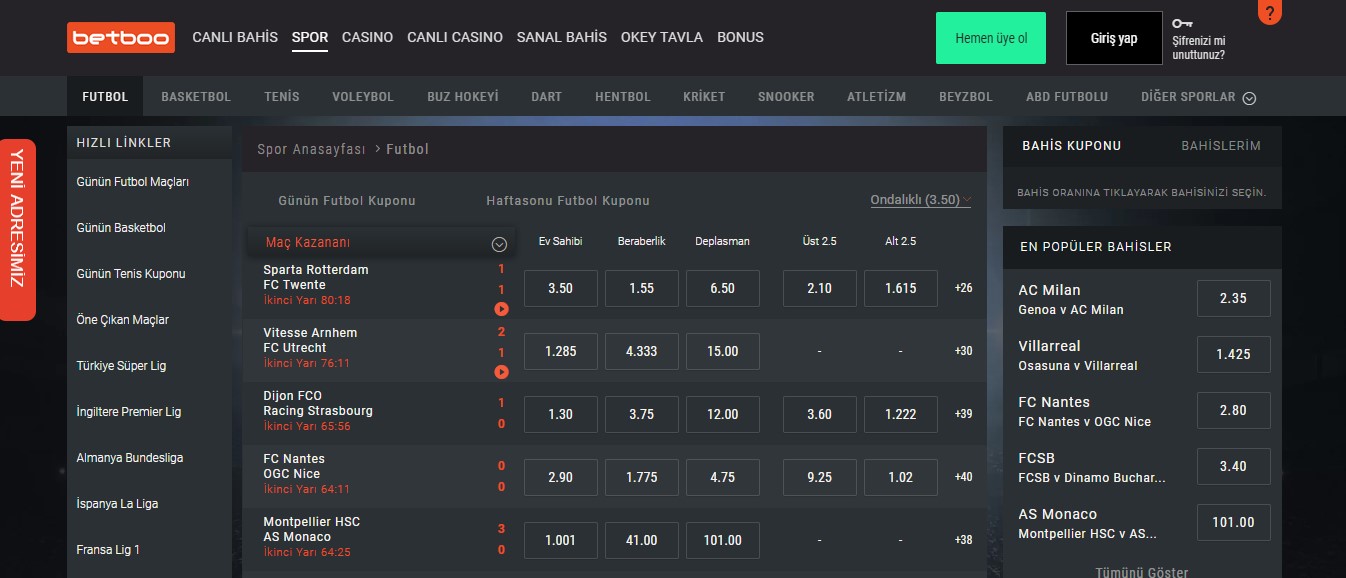 Betboo Spor Bahisleri